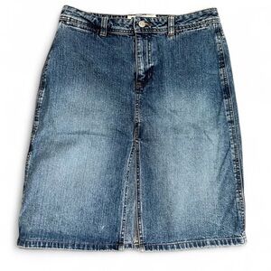 Y2k Vintage 2002 Denim Skirt Knee Length Front Split 100% Cotton Size 4 Old Navy
